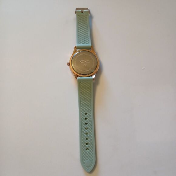 XOXO Women's Rhinestone Accented Rose Gold Watch With Green Silicone Strap - Picture 8 of 14